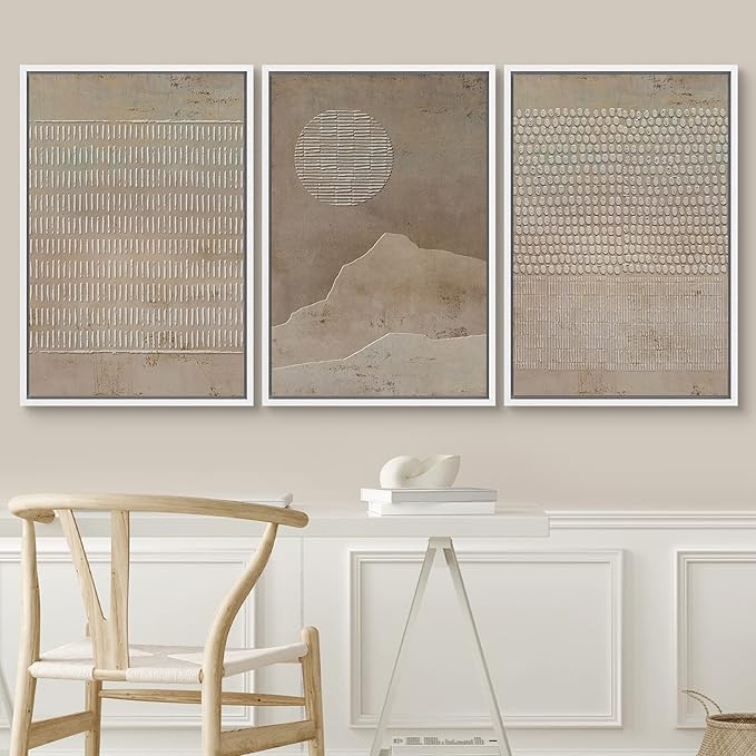 SIGNWIN Framed Canvas Print Wall Art Set Grunge Minimal Brown Polygons Graffiti & Street Art Abstract Illustrations Modern Art Decorative Nordic for Living Room, Bedroom, Office - 16"x24"x3 White