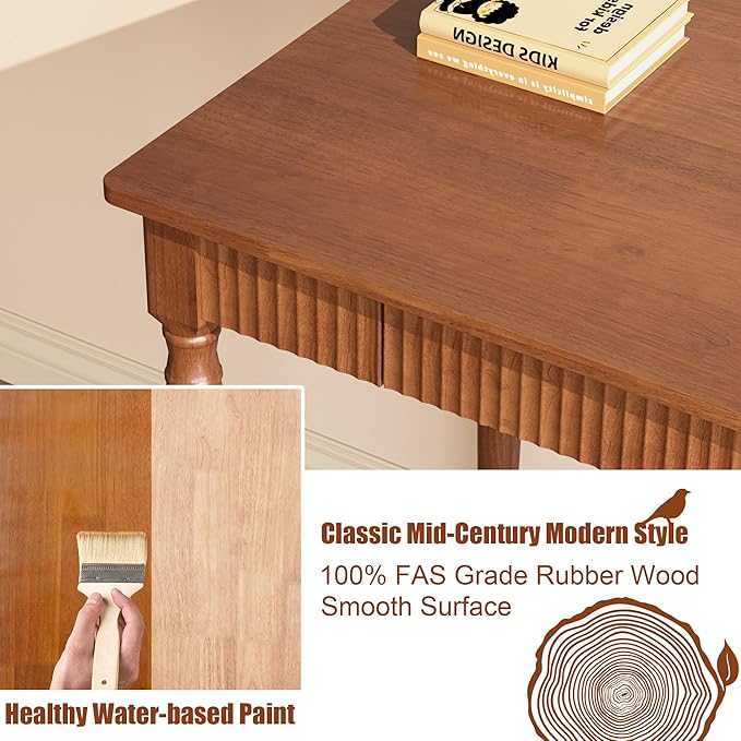 Solid Wood Desk with Drawers - 48 Inch Mid Century Modern Writing Desk,Simple Study Table Home Office Desks for Small Spaces,Easy Assembly Desks for Bedroom, Living Room&Office-Walnut Color