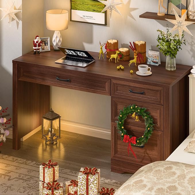 Vabches Farmhouse Executive Desk with Storage and Ample File Drawer, Rustic Large Home Writing Desk for Bedroom, Walnut