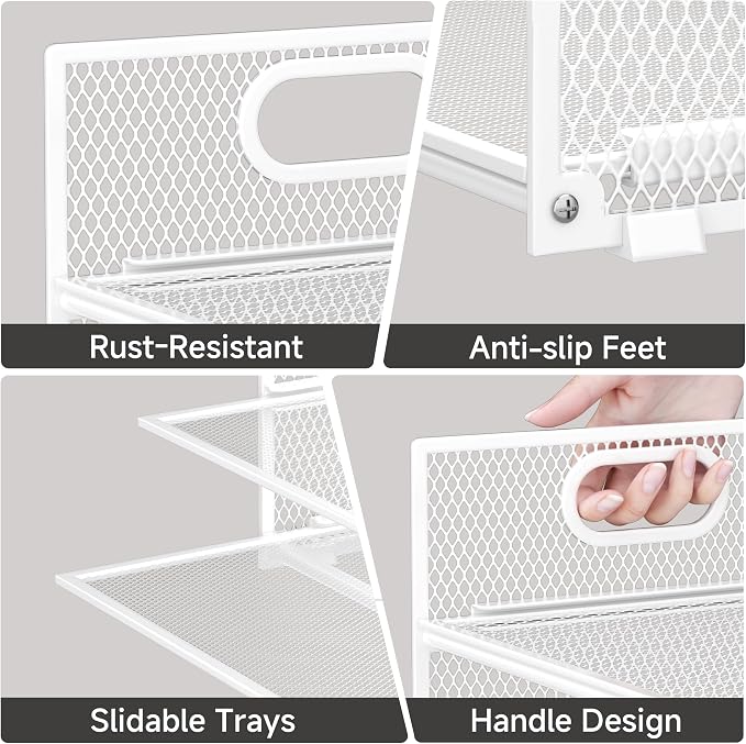 Paper Organizer for Desk with Handle, 6-Tier Metal Mesh File Organizer | Stackable Letter Tray for Office Documents & Stationery Storage