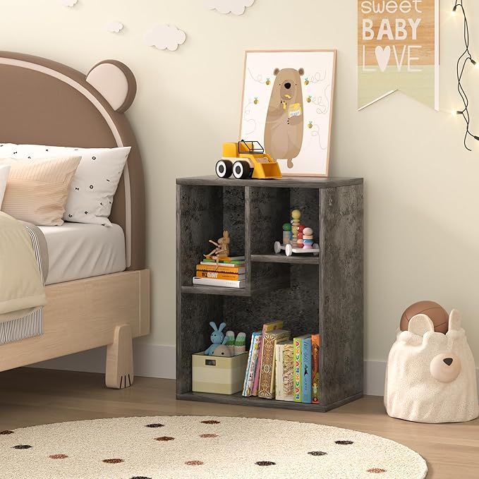 VECELO 3-Cube Small Bookshelf, Modern Bookcases with Shelves Height Up to 12.8 Inches, Suit for Common Size Textbook, Vertical or Horizontal, Cubby Storage Organizer,Grey