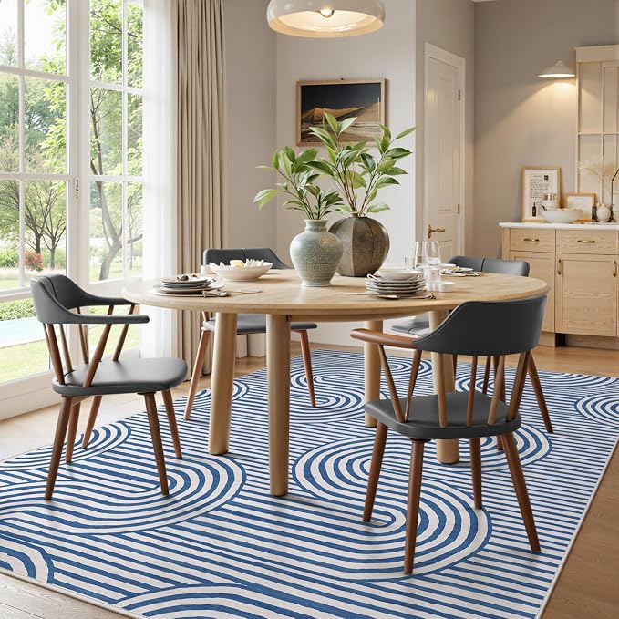 Lahome Modern Area Rugs 8x10，Blue Rugs for Living Room Machine Washable Rugs for Bedroom Geometric Abstract Accent Rug，Non Slip Soft Easy Clean Non Skid Carpet for Dining Office Dorm Alba(8'X10',Blue)