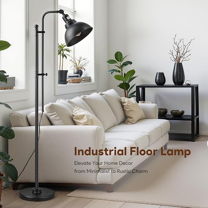 VONLUCE Floor Lamp for Living Room, 65" Black Floor Lamp Adjustable Height & Head Vintage Metal Standing Reading Pole Lamp for Bedroom, Office, Farmhouse