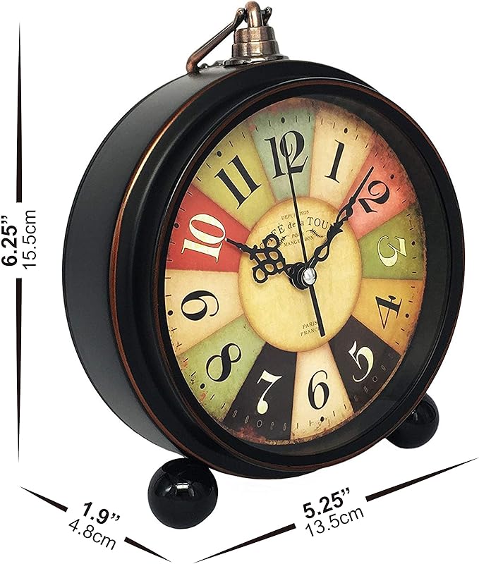 Vintage Analog Alarm Clock, 5.25 inch Small Silent Desk Clock with Night Light, Battery Operated for Table, Bedroom, Bedside, Living Room, Gift Clock (Tuscan Style)