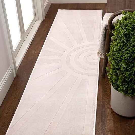 JONATHAN Y Sun Two-Tone High-Low Runner Rug 2X8 White/Cream, Aelius MidCentury Scandinavian Abstract for Living Room, Bedroom, Kitchen, Easy-Cleaning, Pet-Friendly, Non-Shedding SND101B-28