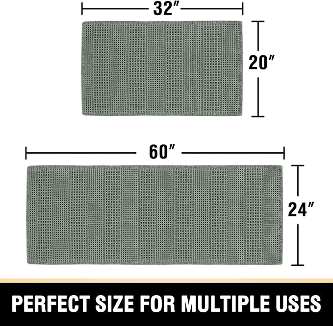 H.VERSAILTEX Waffle Bath Mat Super Absorbent Bathroom Mats Non Slip Bath Rugs for Bathroom Floor Machine Washable Ultra Soft Bathroom Rugs for Beside Tub, (32 x 20 Plus 24 x 60 - Inches, Lichen)