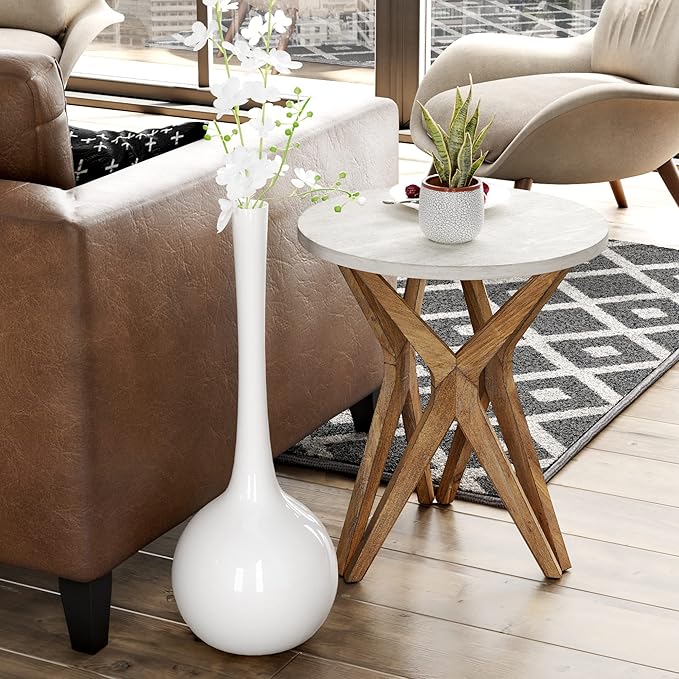 LONYKE Pedestal Farmhouse End Table Set of 2, Distressed Top with Tripod Base Bedside Table for Living Room, Modern, Boho Decor, Round (2-Pack, White & Walnut)