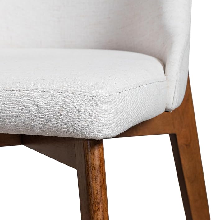 Casaphoria Dining Chairs Set of 2, Mid Century Modern Upholstered Kitchen Chairs with Solid Wood Legs, Ergonomic Accent Side Chair for Living Room, Desk, Bedroom and Vanity, Beige and Walnut