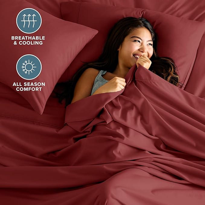 Bare Home Twin Sheet Set - 1800 Ultra-Soft Microfiber Twin Bed Sheets - Double Brushed - Deep Pockets - Easy Fit - 3 Piece Set - Bedding Sheets & Pillowcases (Twin, Rosewood)