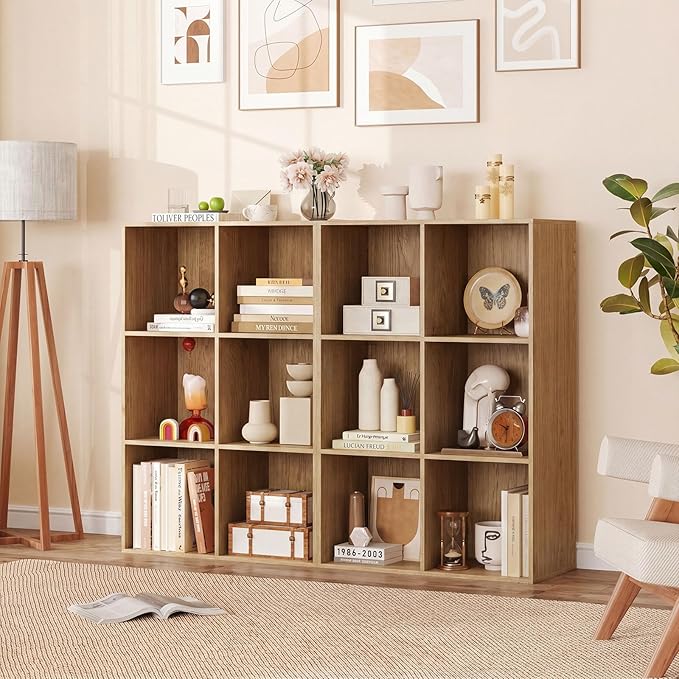 Tangkula 6-Cube Bookcase, Large Floor Standing Horizontal Bookshelf with 6 Open Shelves & 2 Anti-Tipping Kits, Home Office Wooden Storage Book Shelf for Living Room, Study (Natural, 6-Cube)