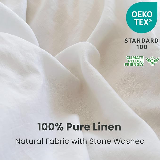 Simple&Opulence 100% Linen Duvet Cover Set 3pcs with Coconut Button Closure Natural French Washed Flax Solid Color Soft Breathable Farmhouse Bedding - White, Full Size