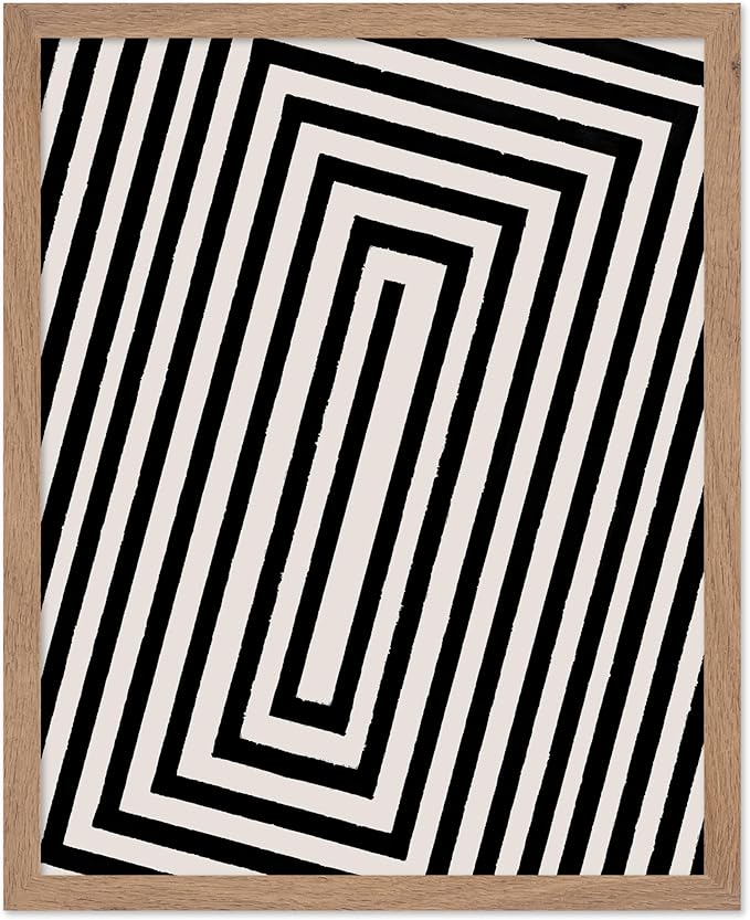 Poster Master Rectangle Tunnel Poster - Angular Swirl Print - Geometric Design - Abstract Design - Japanese Ink Art - Mid Century Modern Illustration - Living Room Decor - 11x14 Beige Framed
