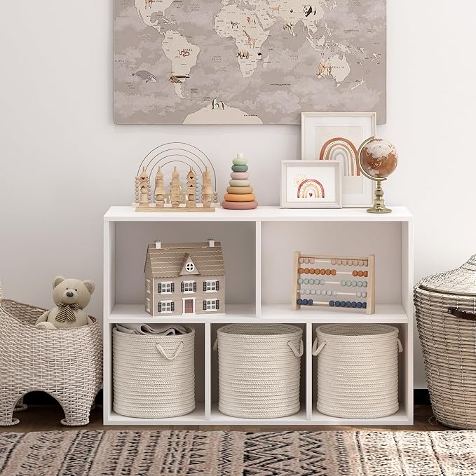 Wooden 5 Cube Storage Organizer with Closed Back Panel,White Cube Shelf Heavy Duty Cubby Storage Organizers with Compartments for Living,Display Shelf,Bookshelf,Storage Furniture