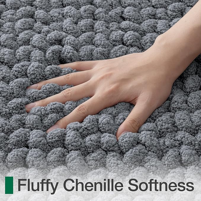 LUMI Luxury Bathroom Rug, Ultra Soft Quick Dry Bath Mat, Non-Slip Absorbent Thick Chenille Bath Rug, Cozy Braid Design Floor Mat for Bathtub, Sink, Laundry, Bedroom, Grey, 24"x36"