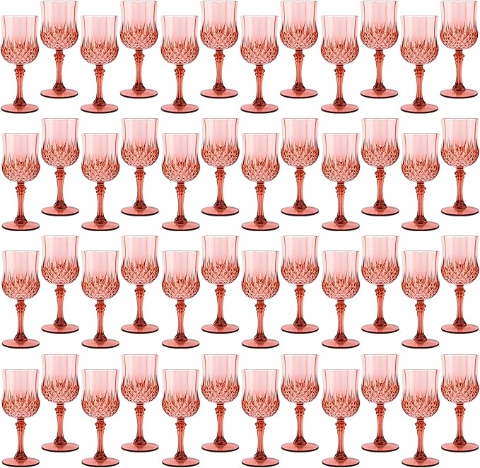 Plastic Wine Glasses, Plastic Goblets Vintage Style Cordial Drinking Glasses for Valentine’s Day, Wedding Reception, Grand Event Party Supplies (48, Rose Gold)