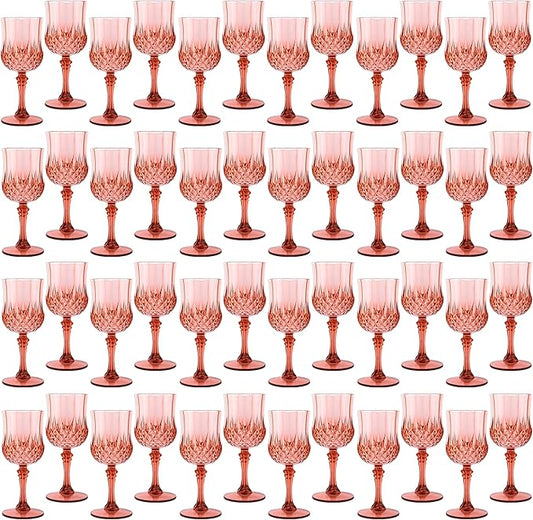 Plastic Wine Glasses, Plastic Goblets Vintage Style Cordial Drinking Glasses for Valentine’s Day, Wedding Reception, Grand Event Party Supplies (48, Rose Gold)