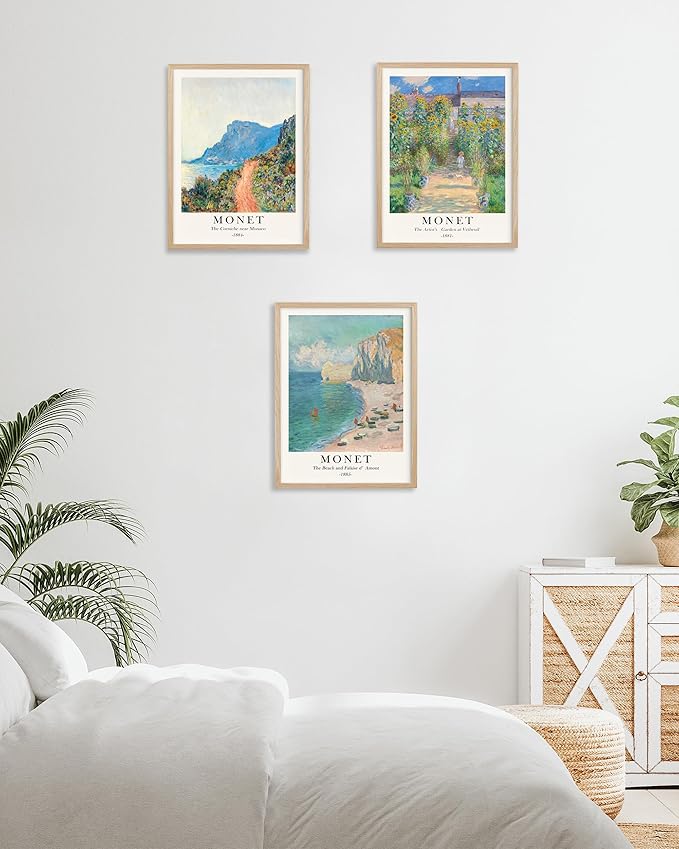 HesenDot Unframed Claude Monet Posters Set of 3, 12x16in Vintage Landscape Canvas Prints, Impressionism Paintings Wall Decoration for Living Room Bedroom Gallery Office Home, Unframed