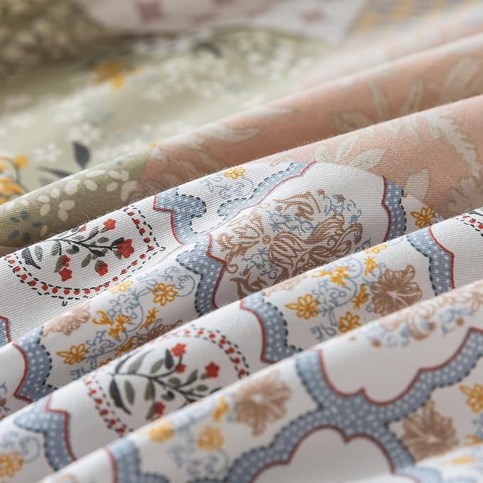 HoneiLife Duvet Dover King Size - 100% Cotton Comforter Cover, Patchwork Bedlinen Set with Zipper Closure & Corner Ties, 3-PC Rustic Comforter Cover Sets