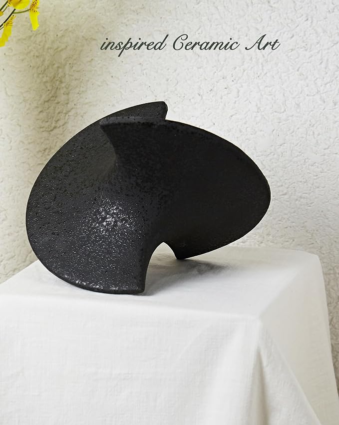 UPWOIGH Large Black Ceramic Inspired Art, 8.6x9.45x8.6 in Handmade Statues Personalized Ceramic Balancing Sculpture for Living Room,Table Décor,1Pack