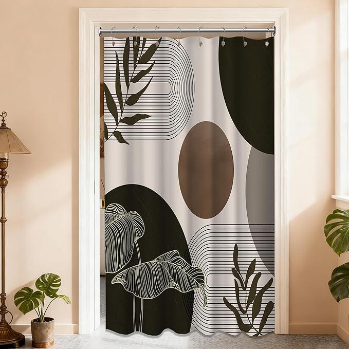 Brown and Beige Shower Curtain Light Brown Tan Taupe Boho Mid Century Modern Shower Curtains for Bathroom Decor MCM Mens Cool Bath Curtain Set, Waterproof Fabric with Hooks 48 x 72 Inch