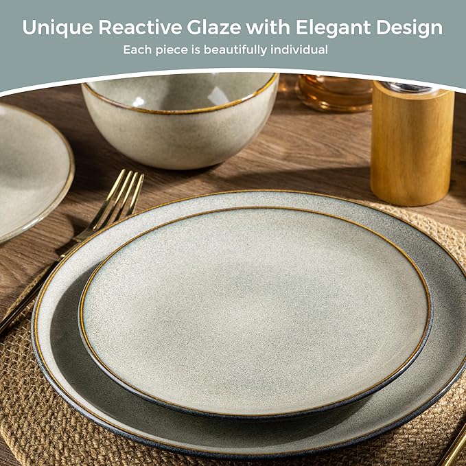 AmorArc Ceramic Dinnerware Sets for 4, 12 Pieces Handpainted Stoneware Plates and Bowls Set, Scratch Resistant Dishes Set, Dishwasher & Microwave Safe, Reactive Color