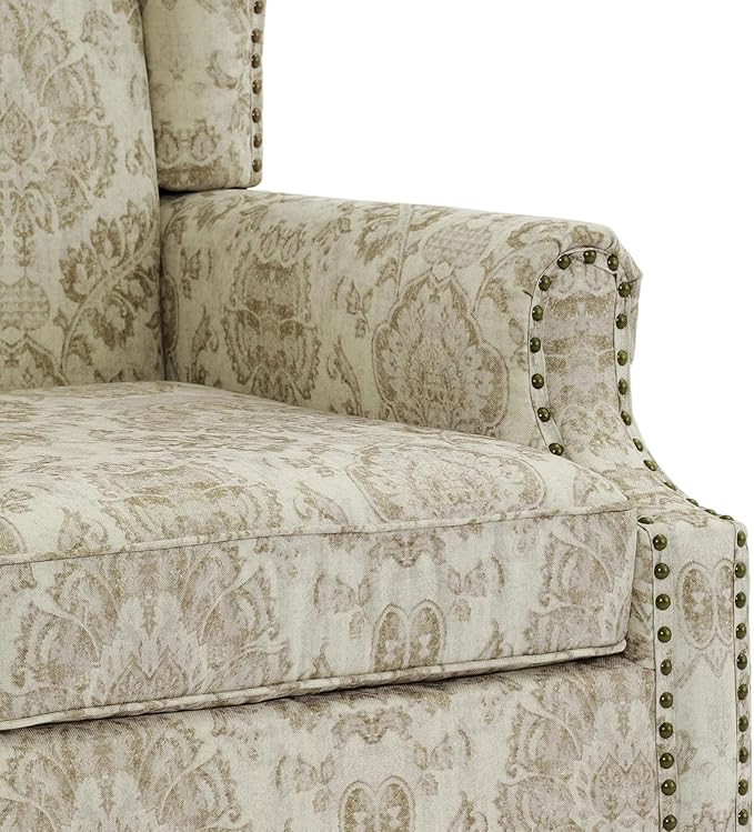 High Back Accent Chairs Set of 2, Fabric Wingback Chair Floral Upholstered Armchair for Living Room - White