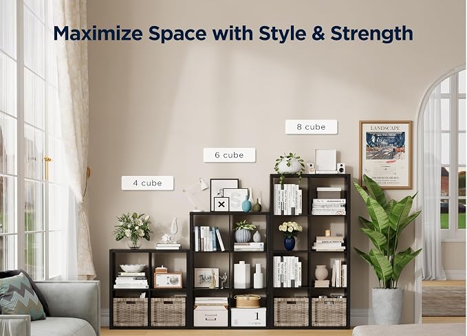7 Cube Storage Organizer, Cube Shelf with Heavy-Duty Thick Boards, 25.12" L x 9.37" W x 48.74" H, Smooth Easy-Clean Panels, Simple Assembly, for Living Room Bedroom Office, Black
