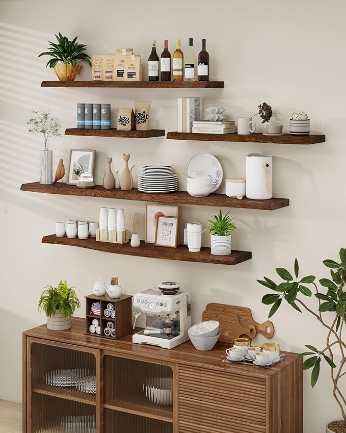 Axeman 48" Solid Wood Floating Shelves for Wall Decor, USA-Sourced Rustic Ash Wood Live Edge Shelf with Upgraded Heavy Invisible Bracket, Wall Mounted Shelf for Kitchen Bathroom Living Room, Walnut