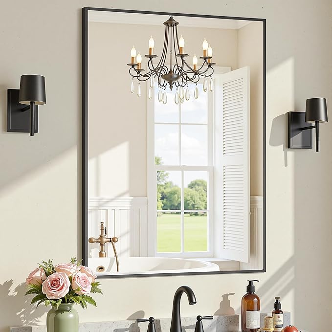 2-Pack Bathroom Mirrors for Over Sink 24" x 32", Black Metal Frame Rectangle Wall Mirror, Modern Farmhouse Vanity Mirror(Horizontal/Vertical)