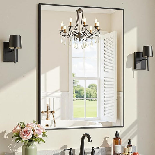 Bathroom Mirrors for Over Sink 24" x 32", Black Metal Frame Rectangle Wall Mirror, Modern Farmhouse Vanity Mirror(Horizontal/Vertical)