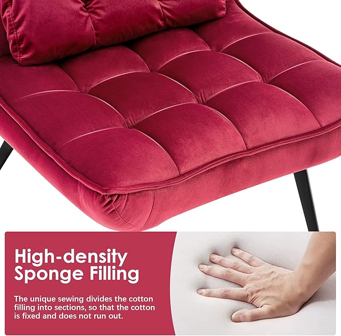 MCombo Accent Chair with Ottoman, Modern Velvet Wingback Lounge Chair, Upholstered Club Chair for Small Space, Living Room & Bedroom 4079 (2, Burgundy)