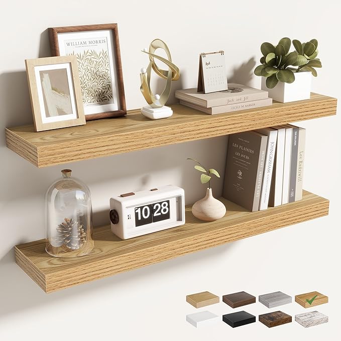30 Inch Floating Shelves for Wall 2 Pack, 30" Wall Shelves for Books, Storage, Decor, Wall Mounted Floating Shelf with Invisible Brackets for Kitchen, Living Room, Light Brown