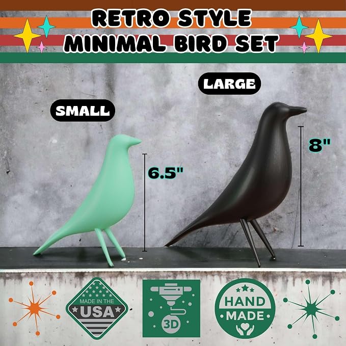 Mid Century Modern Retro Style Bird Family Decor Vintage Look Figurines 1960s 50s MCM Midmod Set of 2 Office Decoration Home Living room Gift (Teal)