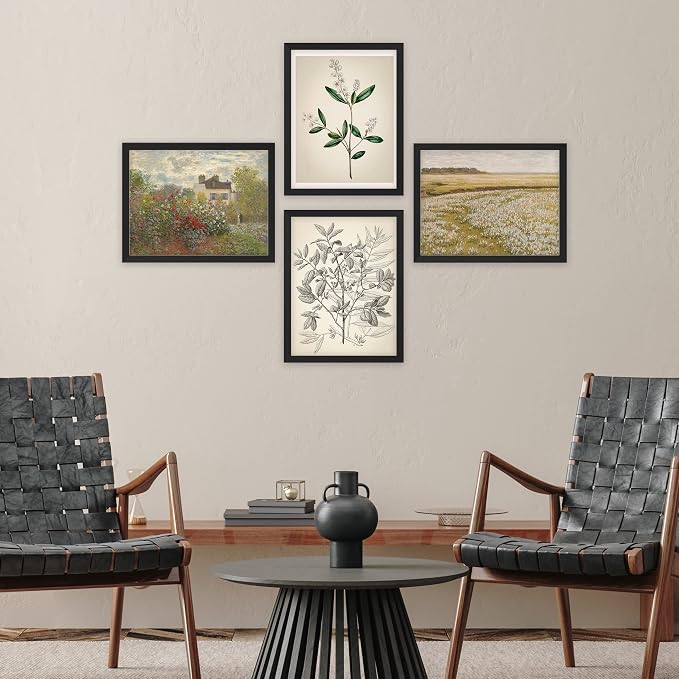 SIGNWIN Framed Poster Bathroom Decor 11"x14"x 4 Black, Wall Art Room Decor Multicolor for Living Room, Bedroom, Office Autumn Spring Rustic Flower Landscape Classic Vintage Retro Illustrations