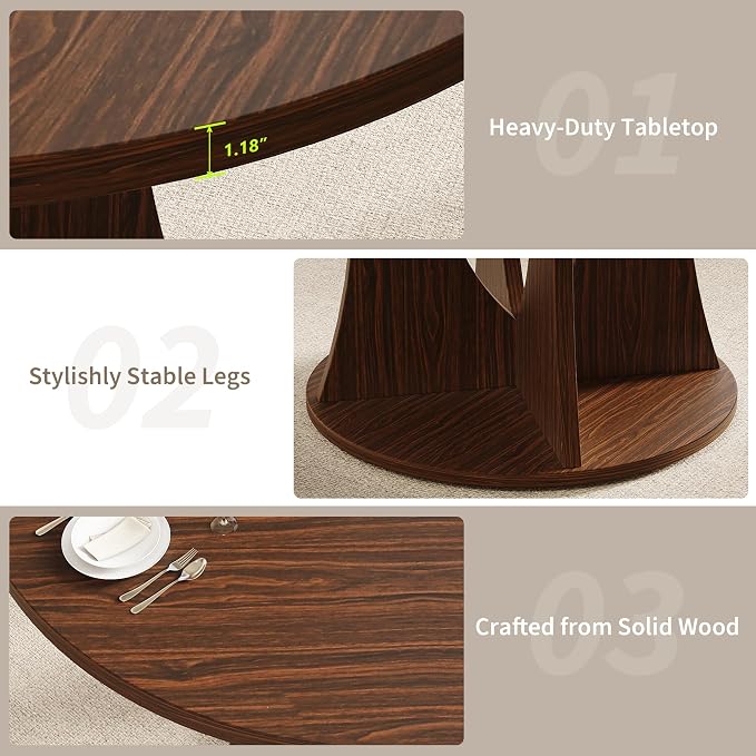 iPormis 47 Inch Round Dining Table for 4-6 People, Wooden Dining Room Table with Pedestal Base, Modern Kitchen Table for Apartments, Dining Room, Kitchen or Living Room, Dark Walnut, Table Only