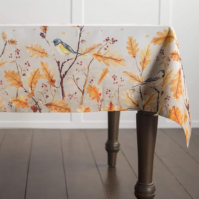 Maison d' Hermine Table Cloth Rectangle Table 100% Cotton 70 x 108 Inches Fall Tablecloth Reusable Everyday Use for Thanksgiving Christmas Decorations Dining Farmhouse Party (Oak Leaves)
