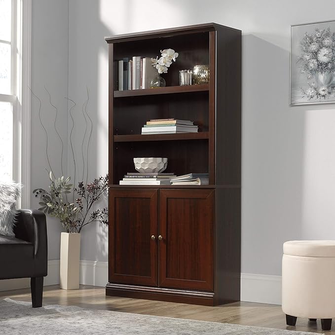 Sauder Miscellaneous Storage 5-Shelf/ Book Shelf 2-Door Bookcase, Select Cherry finish