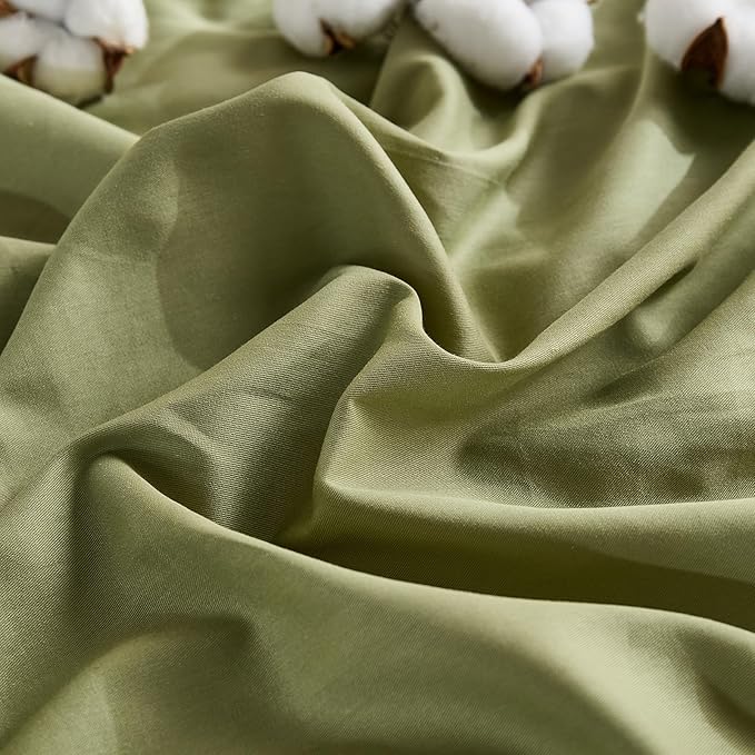 100% Washed Cotton Duvet Cover King Size – Avocado Green, Linen-Like Texture, Super Soft & Breathable Bedding Set, 3-Piece Durable Percale Comforter Cover
