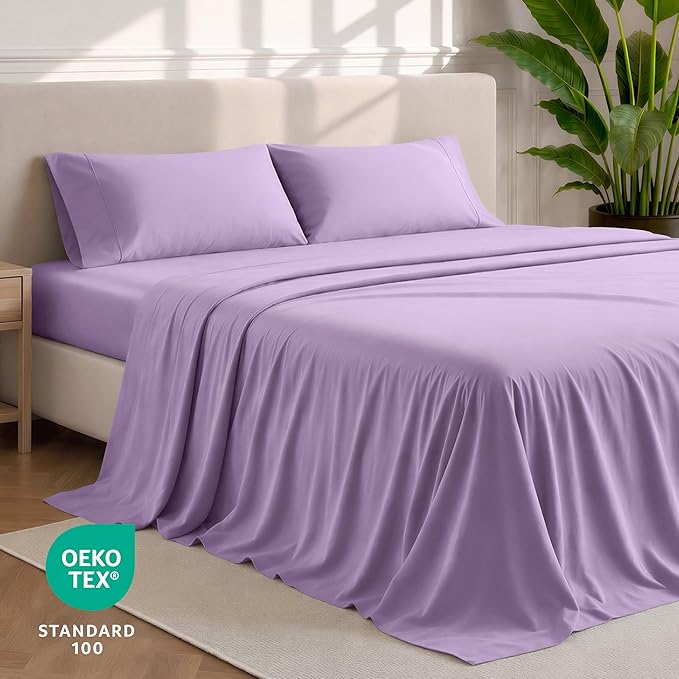 Bare Home Queen Sheet Set - 1800 Ultra-Soft Microfiber Queen Bed Sheets - Double Brushed - Deep Pockets - Easy Fit - 4 Piece Set - Bedding Sheets & Pillowcases (Queen, Lavender)
