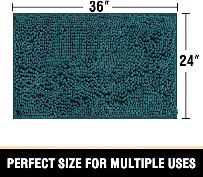 H.VERSAILTEX Bath Mat Non Slip Chenille Bathroom Rug 24x36 Extra Soft Absorbent Shaggy Plush Area Carpet Mat for Tub - Dark Teal