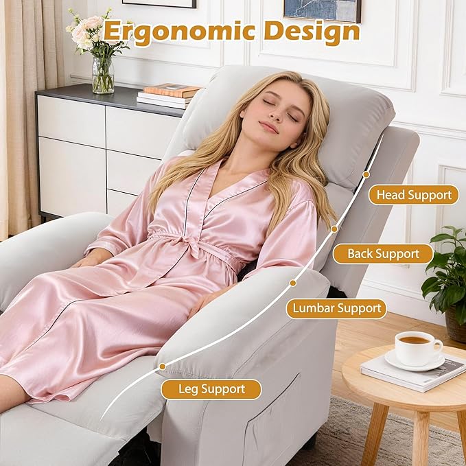 Korser Recliner Chair, Living Room Chairs for Adults, Padded Deep Seat Reading Chair with Side Pockets, Small Recliners for Small Spaces, Lounge Chair for Living Room, Bedroom, and RV (Linen)