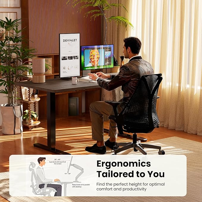 ErGear Height Adjustable Electric Standing Desk, 63 x 28 Inches Sit Stand up Desk, Large Memory Computer Home Office Desk with Two-Piece Desktop (Walnut)
