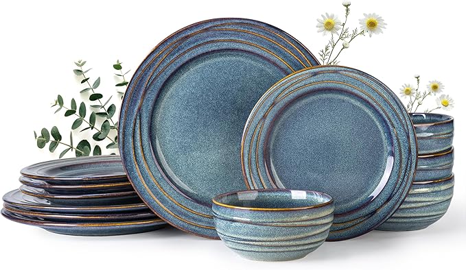 GBHOME Ceramic Dinnerware Sets,12 pcs Embossed Elegant Stoneware Plates and Bowls Sets, Housewarming Wedding Gift | Dishwasher & Microwave Safe | Dishes Set Service for 4