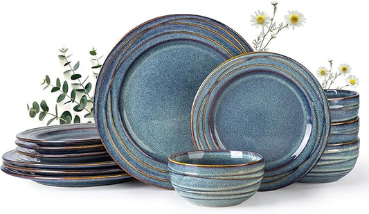 GBHOME Ceramic Dinnerware Sets,12 pcs Embossed Elegant Stoneware Plates and Bowls Sets, Housewarming Wedding Gift | Dishwasher & Microwave Safe | Dishes Set Service for 4