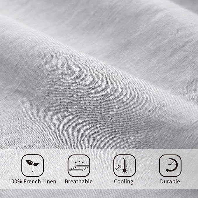 ATLINIA 100% Flax Linen Duvet Cover Set - Stone Washed Pure French Linen Organic Fabric for Farmhouse Comforter Boho Bedding Included 1 Duvet Cover 2 Pillow Shams(Light Grey, Queen)