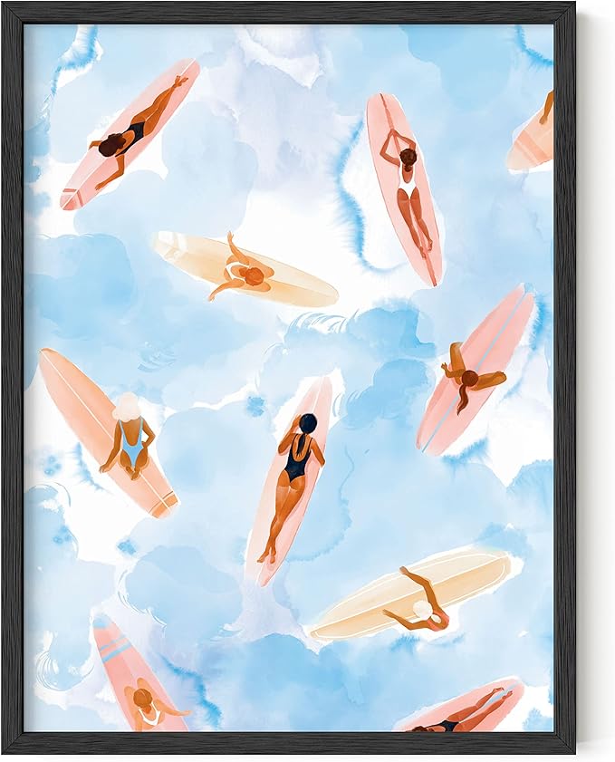 HAUS AND HUES Beach Art - Surfer Girl Poster, Beach Themed Prints, Ocean Seascapes, Watercolor Art Design (Unframed, 12x16)