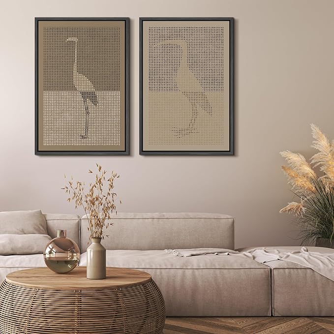 MUDECOR Framed Canvas Print Wall Art Bird Silhouette Modern Minimalist with Heron Crane Illustrations Modern Art Decorative Bohemian Colorful for Living Room, Bedroom, Office - 16"x24"x2 Black