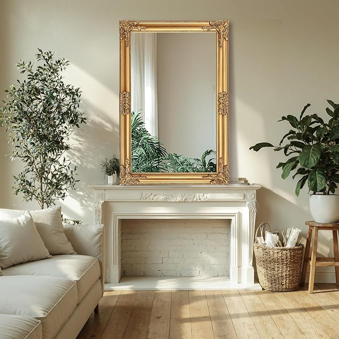 Vintage Gold Mirror for Wall, 30"x45" Antique Decorative Baroque Mirror with Imitation Metal Frame, Ornate Decorative Wall Mirror Decor for Entryway, Fireplace, Living Room, Hallway