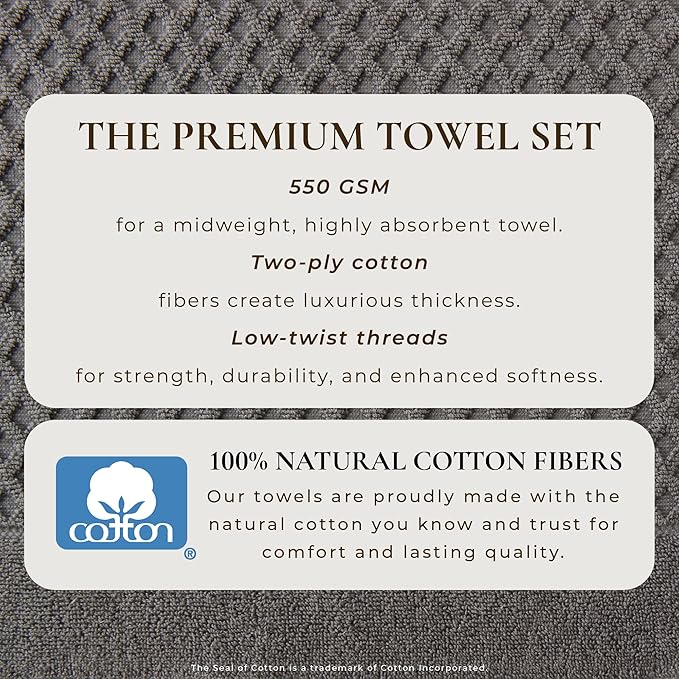 Great Bay Home Bath Towels - 100% Cotton 6 Piece Towel Set - Diamond Waffle Weave - Absorbent, Durable, Quick-Dry Towels for Bathroom (Dark Grey)