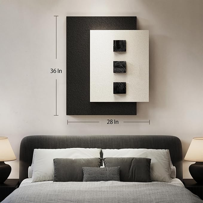 Cuspin Large Black and White Textured Wall Art for Living Room, Modern Minimalist 3D Artwork for Walls, Wood Blocks Paintings Wall Decor for Bedroom Dining Room Office Hallway